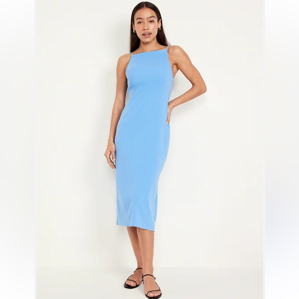 Old Navy Blue Sheath Midi Dress Scoop Neck size large stretchy summer dress